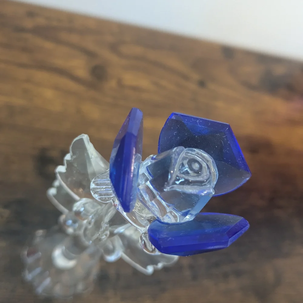 Vintage Blue and Clear Glass Flower Sculpture - Picture 5 of 7